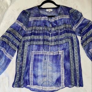 Parker blue + metallic beautiful sheer silk top